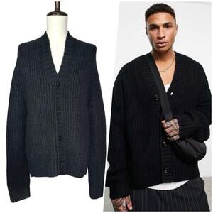 Weekday | Men | Black Igor Chunky Knit Oversized Button Up Cardigan | Medium